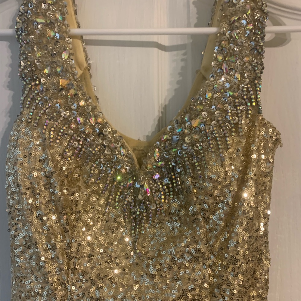 Gold floor length sequin formal dress